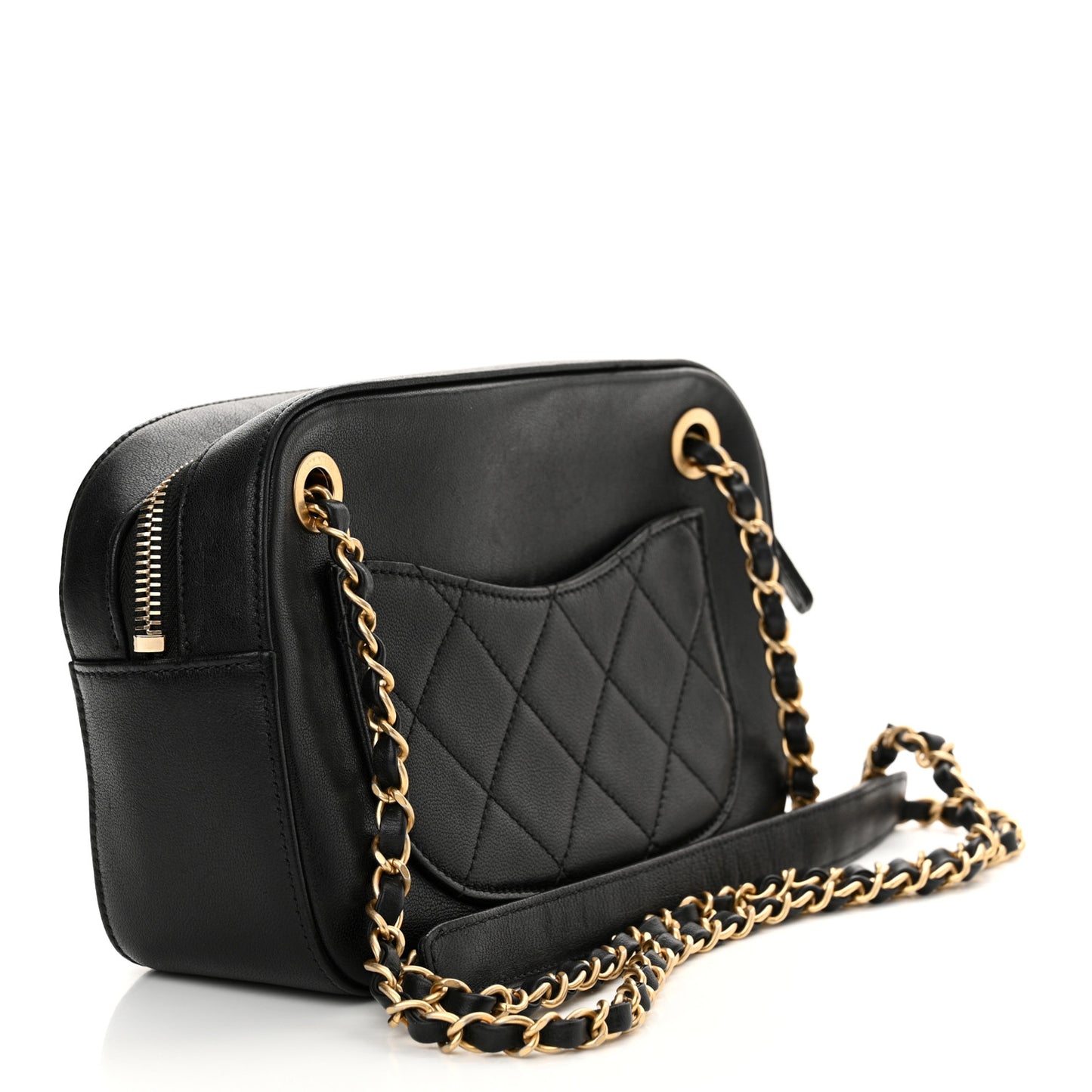 Goatskin Quilted Chanel 19 Camera Case Black