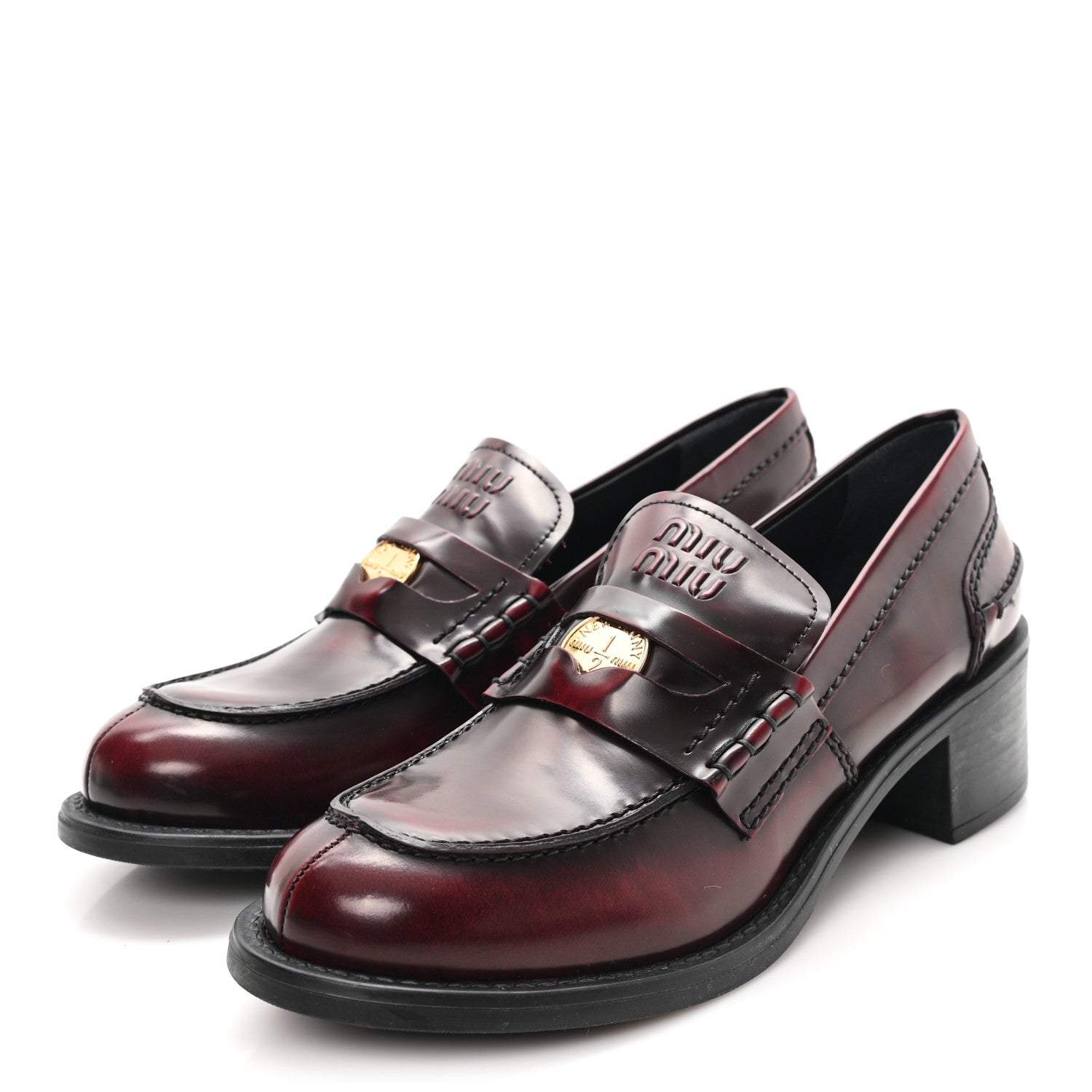 Miu Miu Spazzolato Fume Penny Platform Loafers 38 Porpora 4 of 10