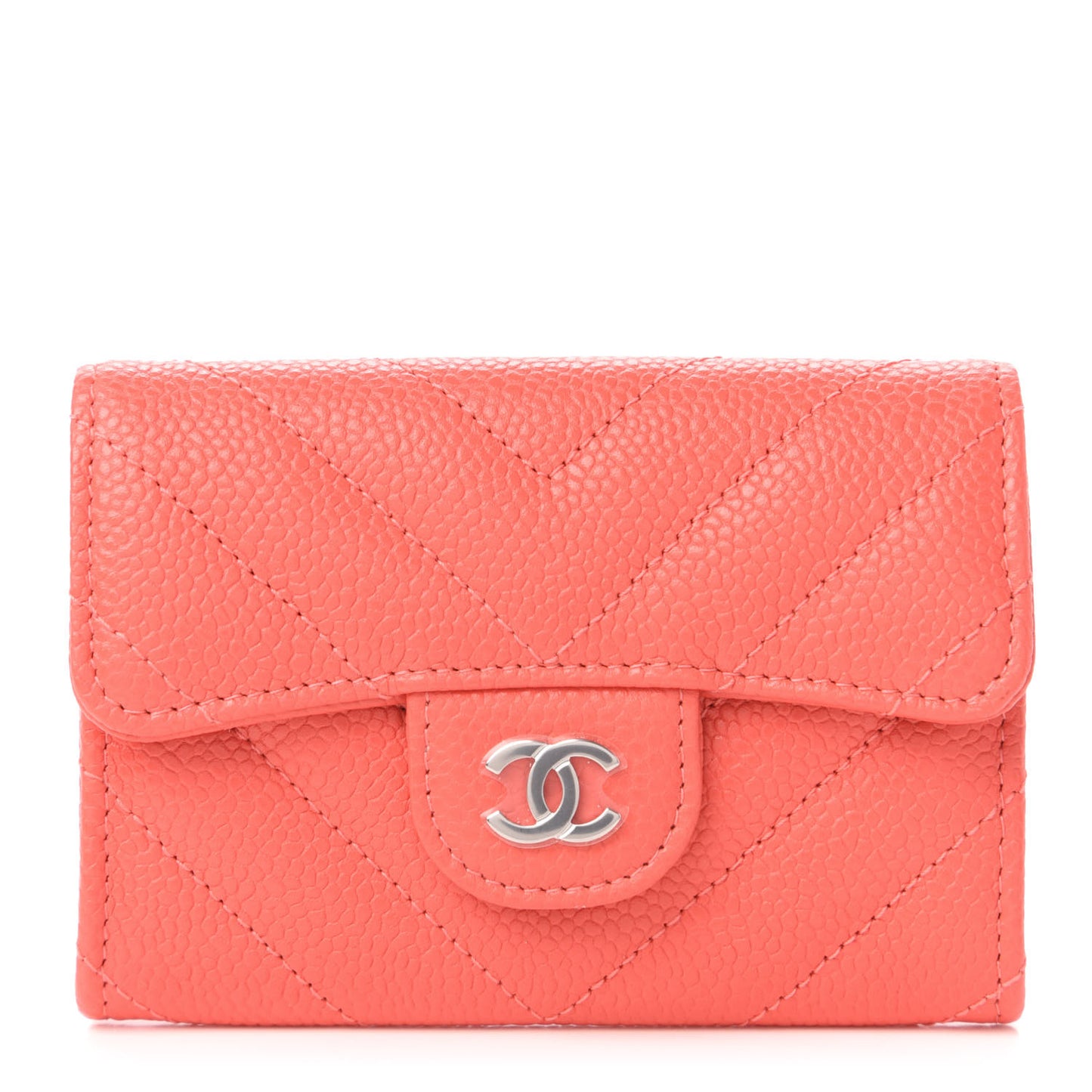 Caviar Chevron Quilted Flap Card Holder Orange