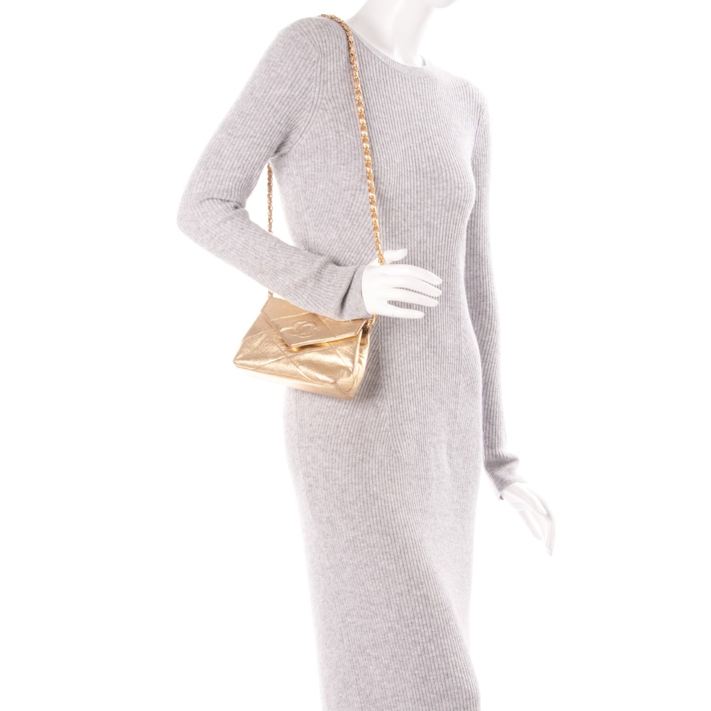 Metallic Lambskin Quilted Small Flap Gold