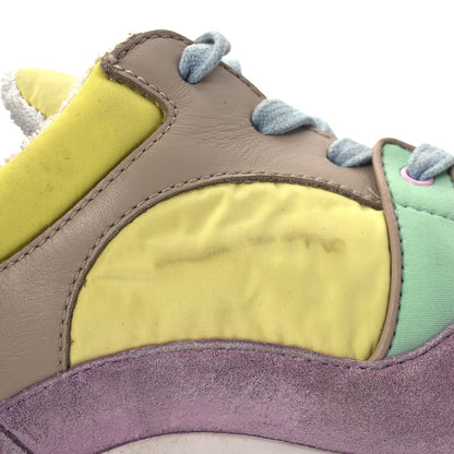 Chanel Nylon Lambskin Calfskin Suede CC Womens Sneakers 38.5 Pink Yellow Purple 14 of 15
