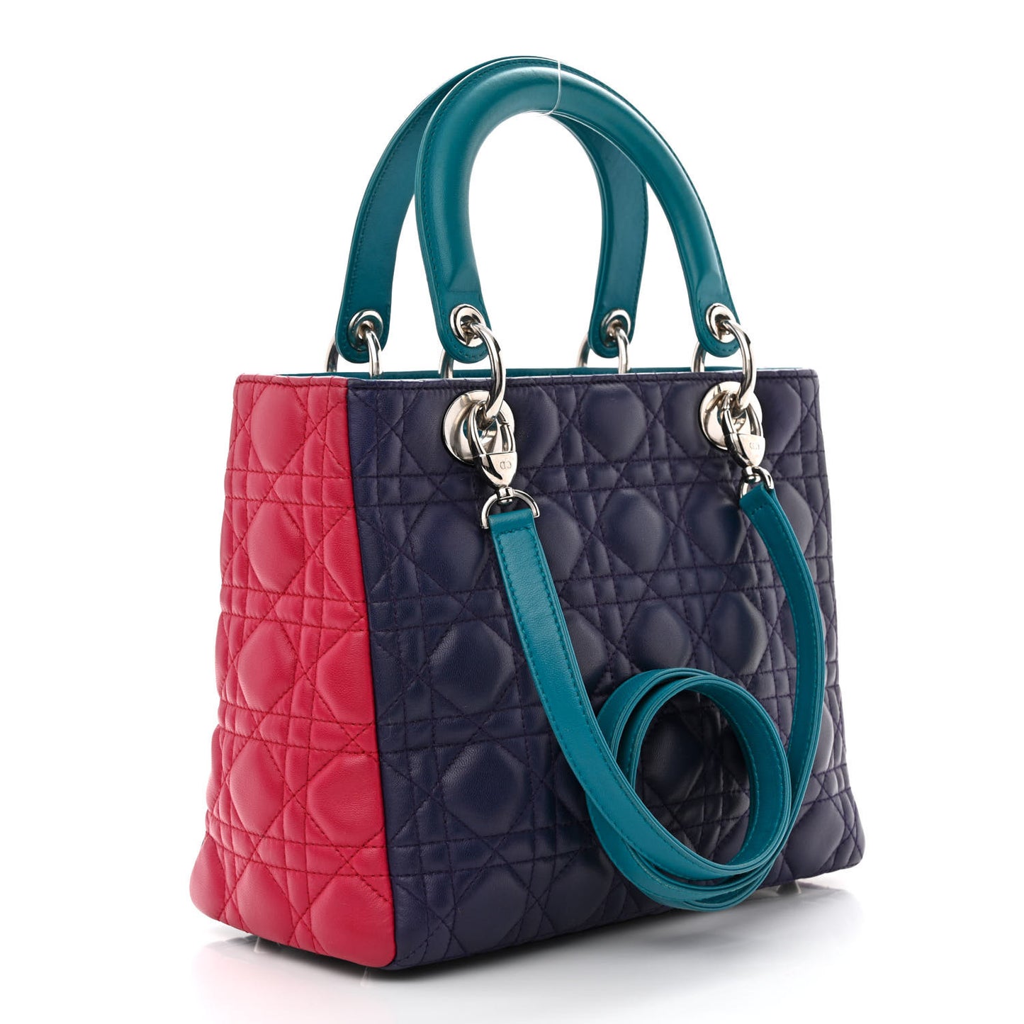 Lambskin Cannage Medium Tri-Color Lady Dior Sapphire Fuchsia Turquoise