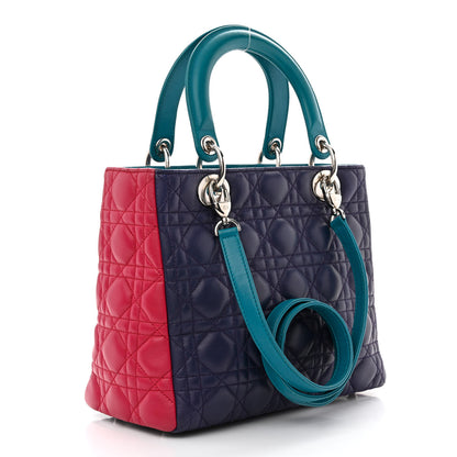 Christian Dior Lambskin Cannage Medium Tri-Color Lady Dior Sapphire Fuchsia Turquoise 3 of 13