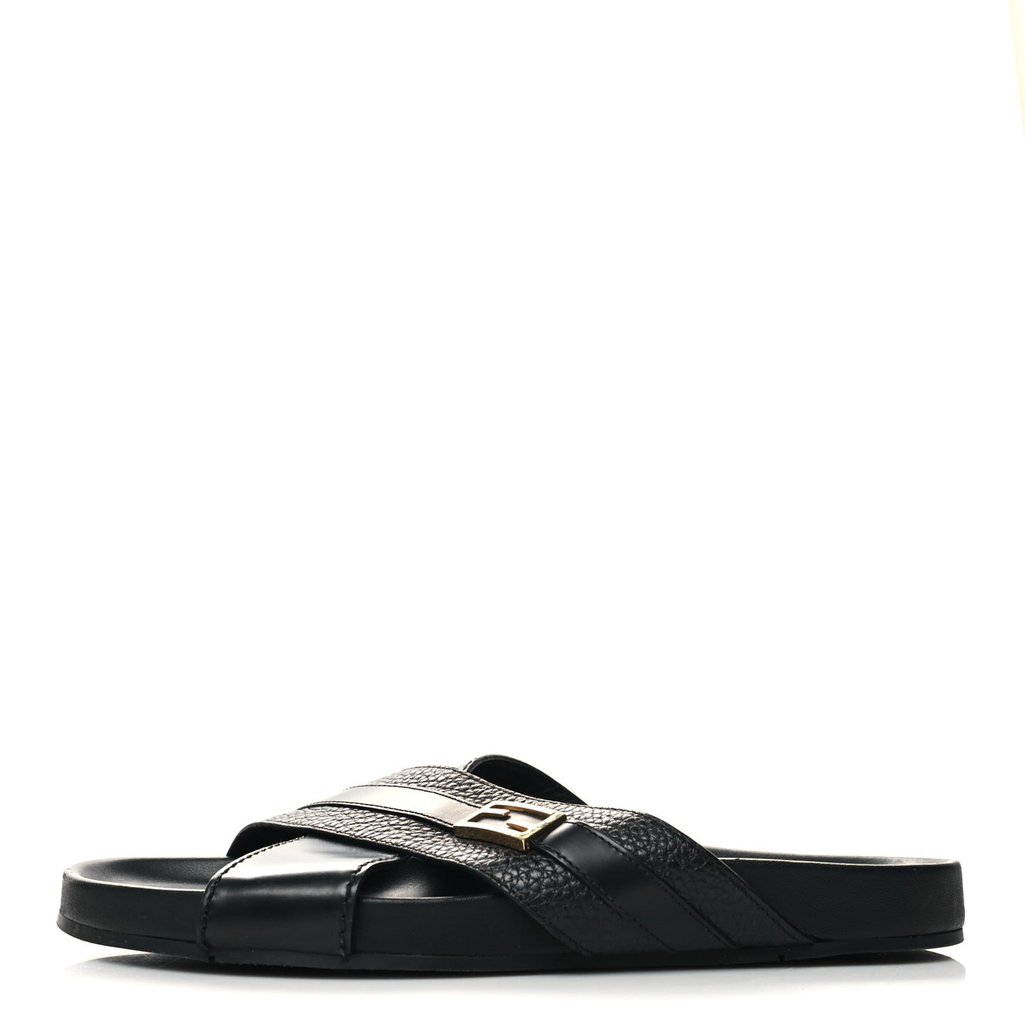 Calfskin FF Mens Slide Sandals 9 Black