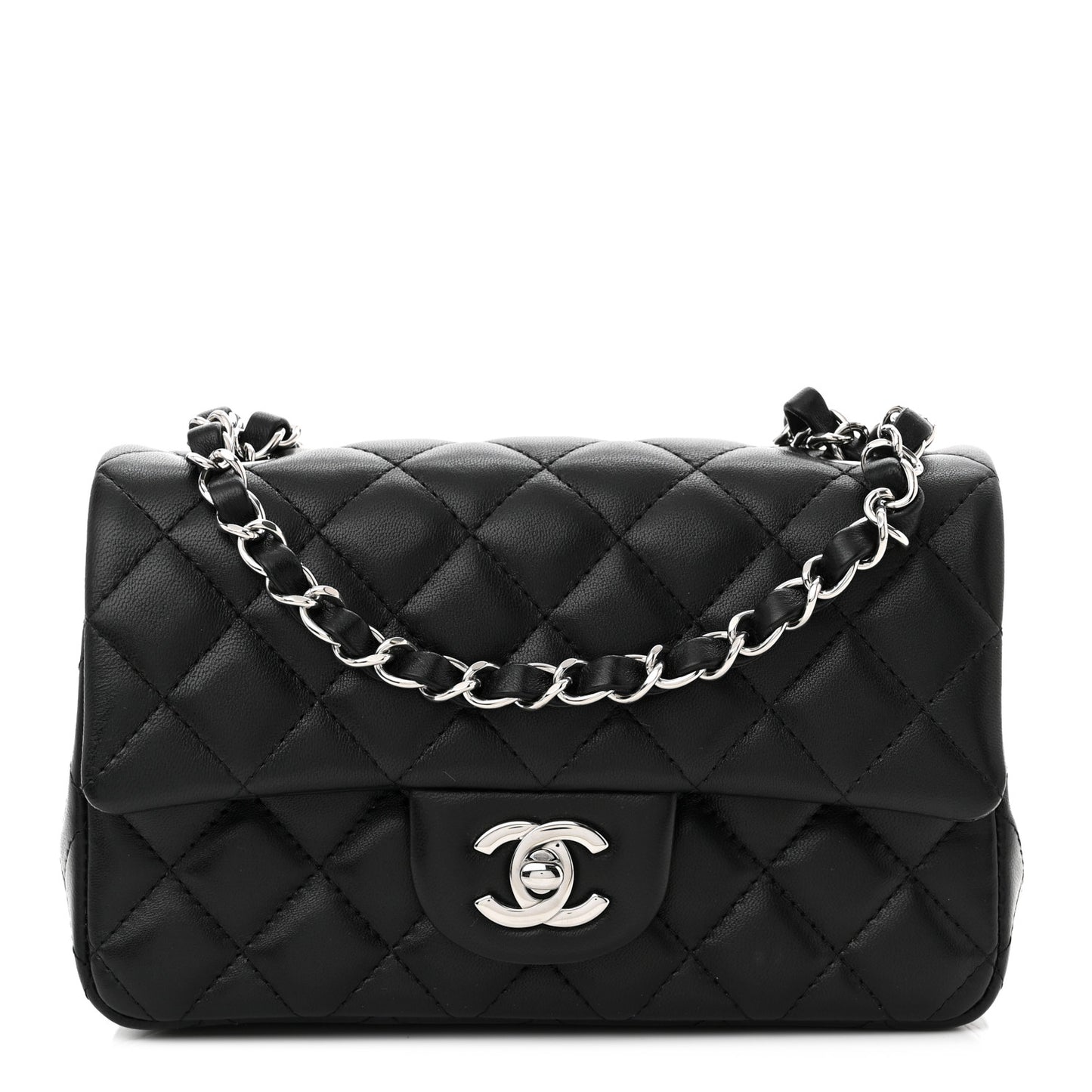 Lambskin Quilted Mini Rectangular Flap Black