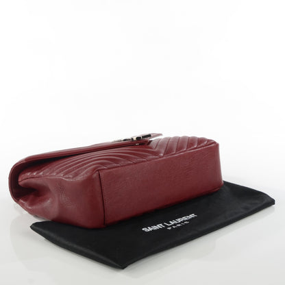 Saint Laurent Sheepskin Matelasse Chevron Large Monogram Satchel Oxblood 4 of 9