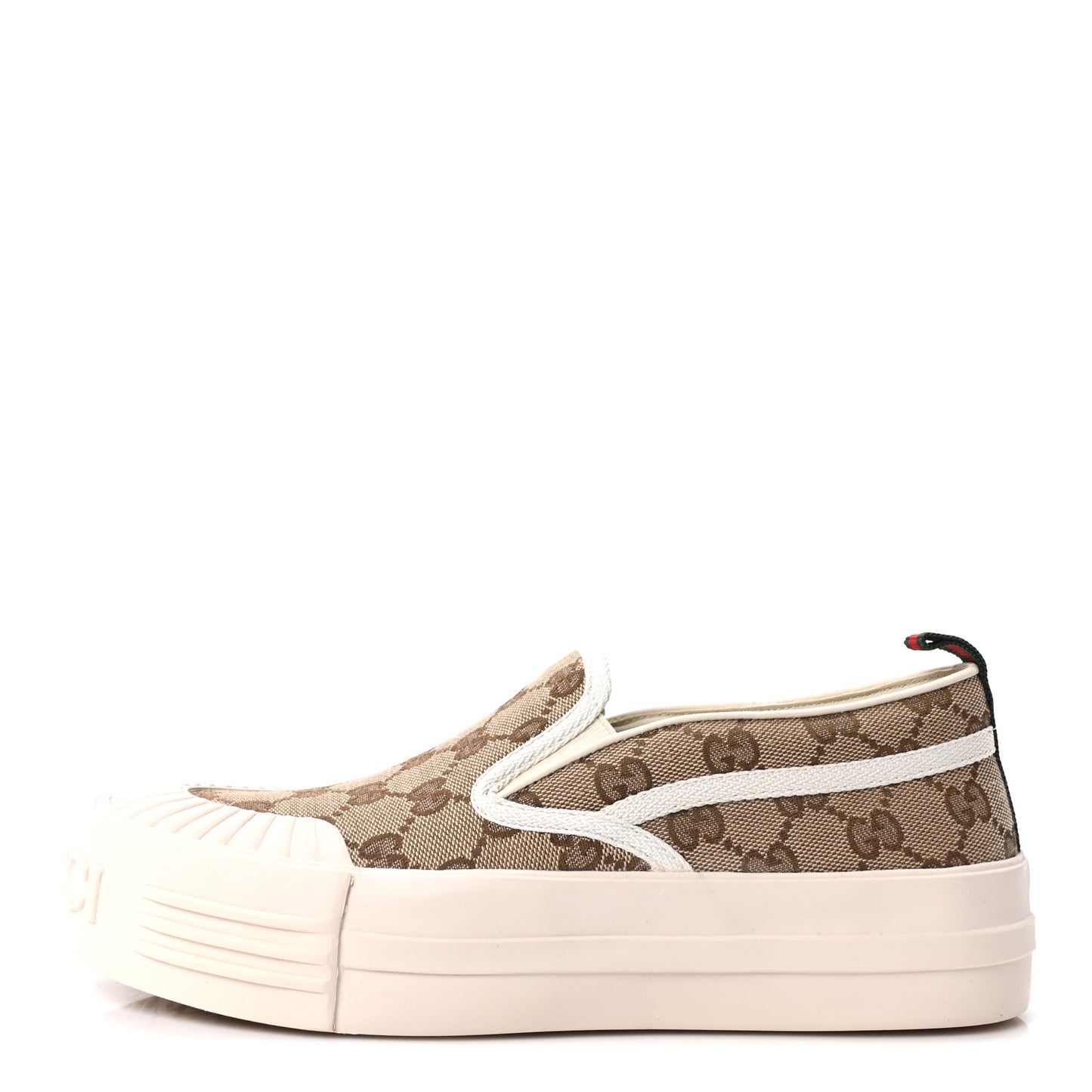 New Canvas GG Monogram Womens Slip On 30mm Sneakers 38 Beige Ebony Mystic White