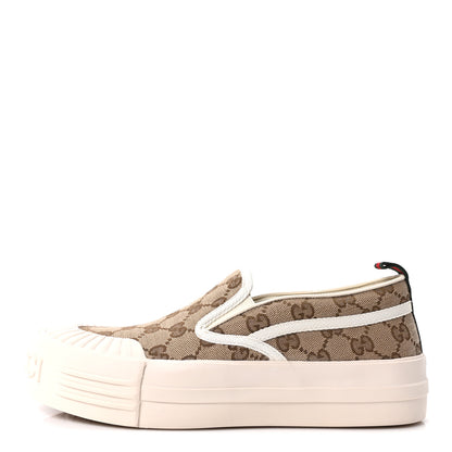 Gucci New Canvas GG Monogram Womens Slip On 30mm Sneakers 38 Beige Ebony Mystic White 1 of 9