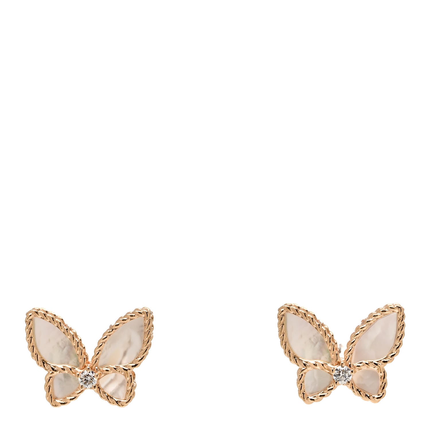 Roberto Coin 18K Rose Gold Diamond Mother of Pearl Butterfly Earrings 1 of 4