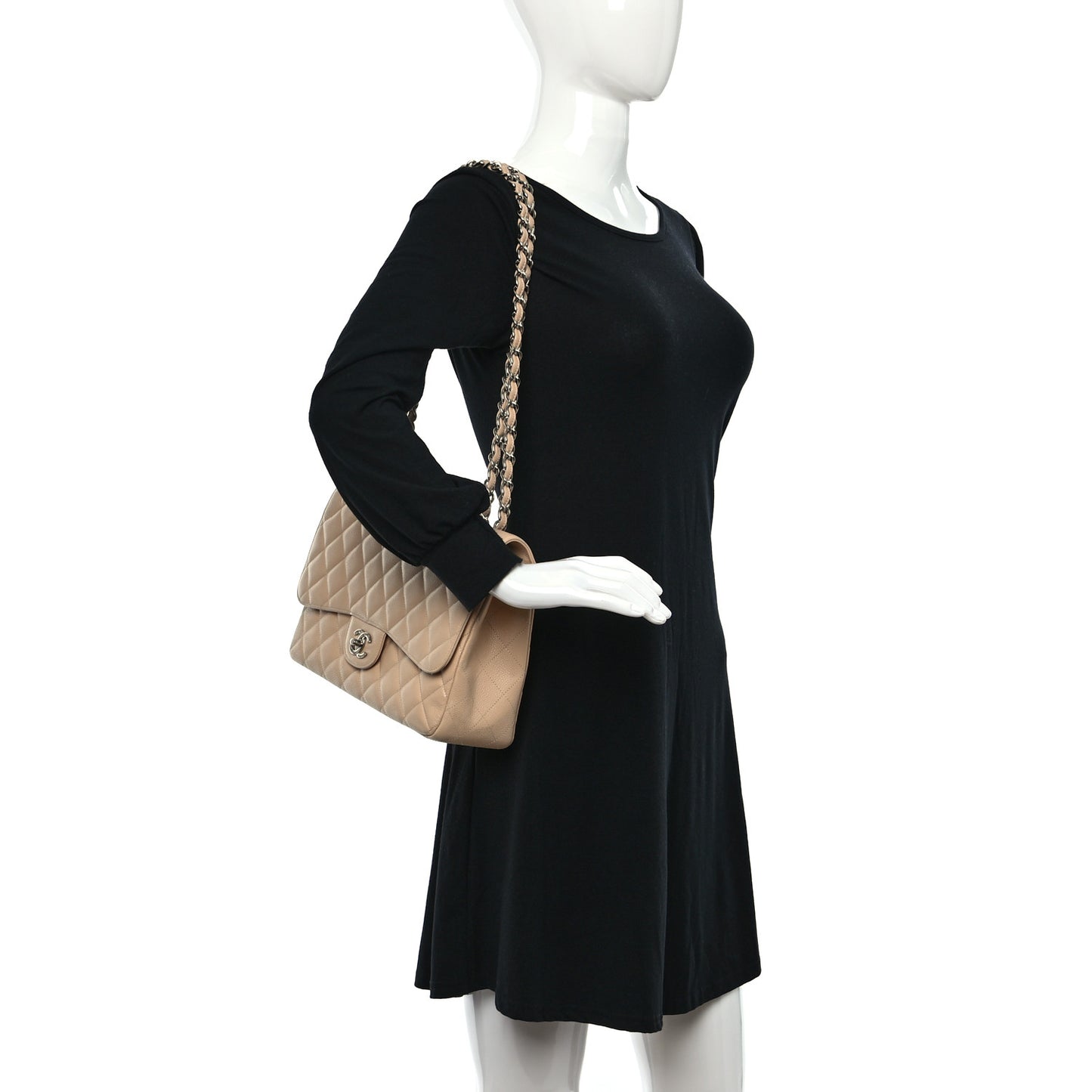 Caviar Quilted Jumbo Single Flap Beige