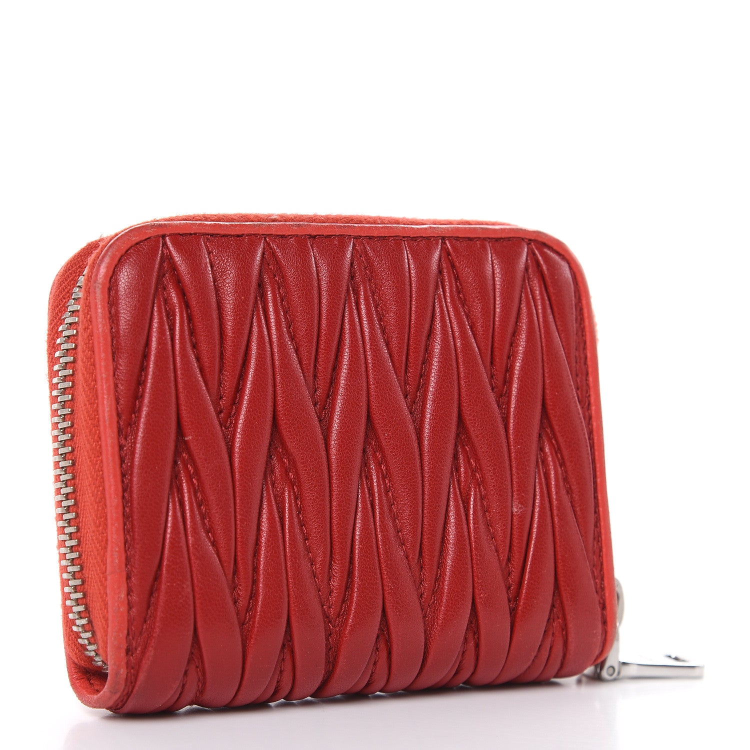 Miu Miu Nappa Matelasse Zip Around Compact Wallet Fuoco 3 of 14