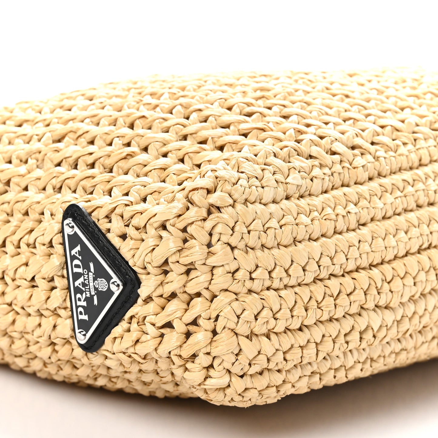 Yarn Raffia Effect Crochet Embroidered Small Logo Tote Naturale