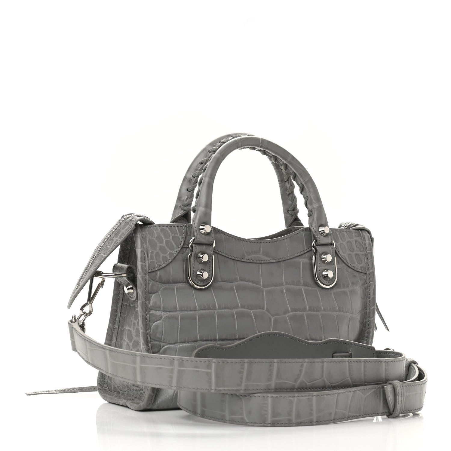 Balenciaga Calfskin Crocodile Embossed Silver Metallic Edge Hardware Mini City Haussmannien 3 of 9
