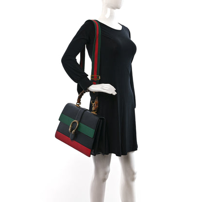 Gucci Calfskin Bamboo Web Large Dionysus Top Handle Bag Black Bright Evergreen Hibiscus Red 2 of 12