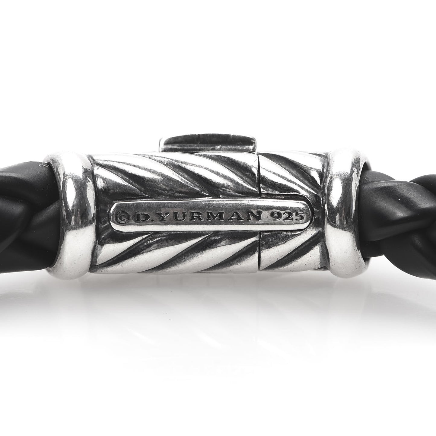 Sterling Silver Rubber 8mm Chevron Weave Bracelet Black