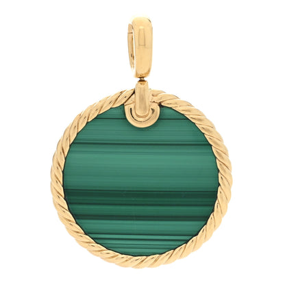 David Yurman 18K Yellow Gold Malachite DY Elements Disc Pendant 1 of 3
