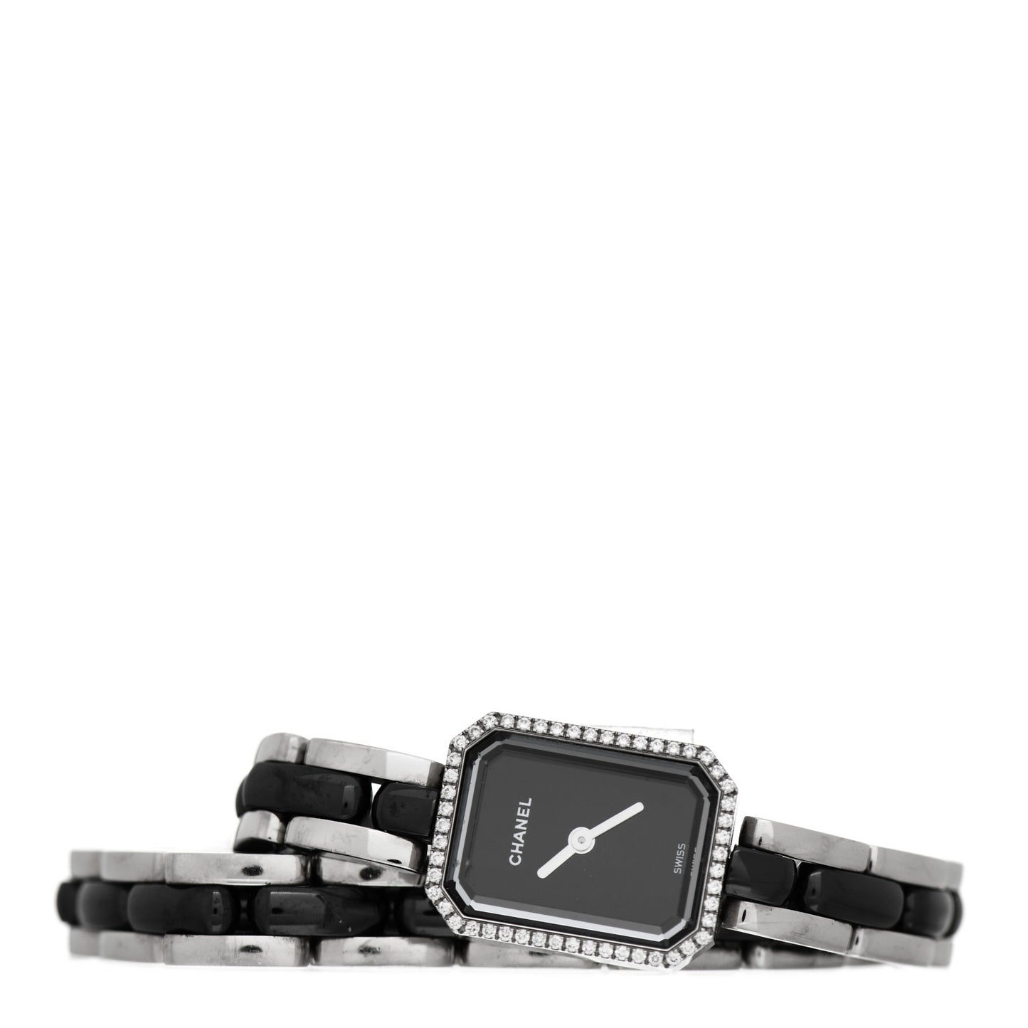 Stainless Steel Ceramic Diamond Bezel 16mm Premiere Triple Row Quartz Watch Black