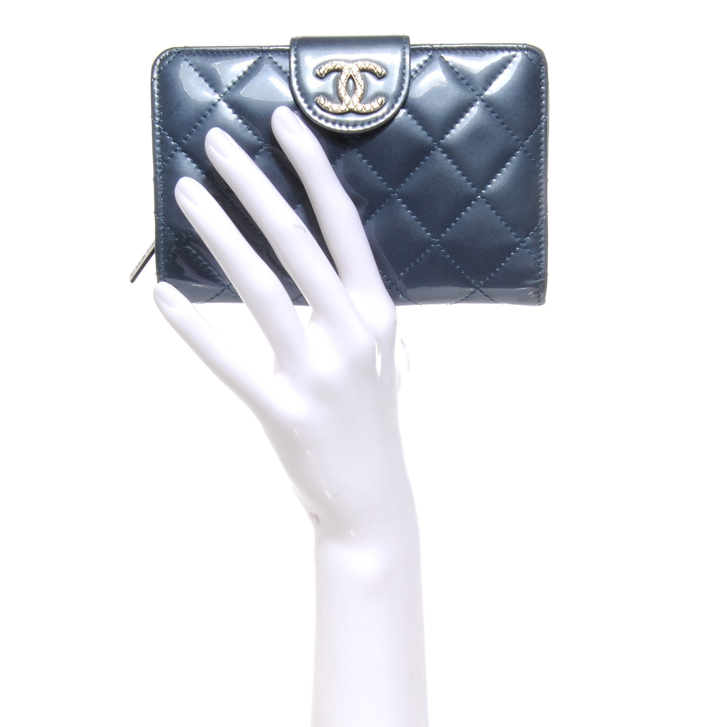 Patent Quilted Compact Zip Wallet Blue