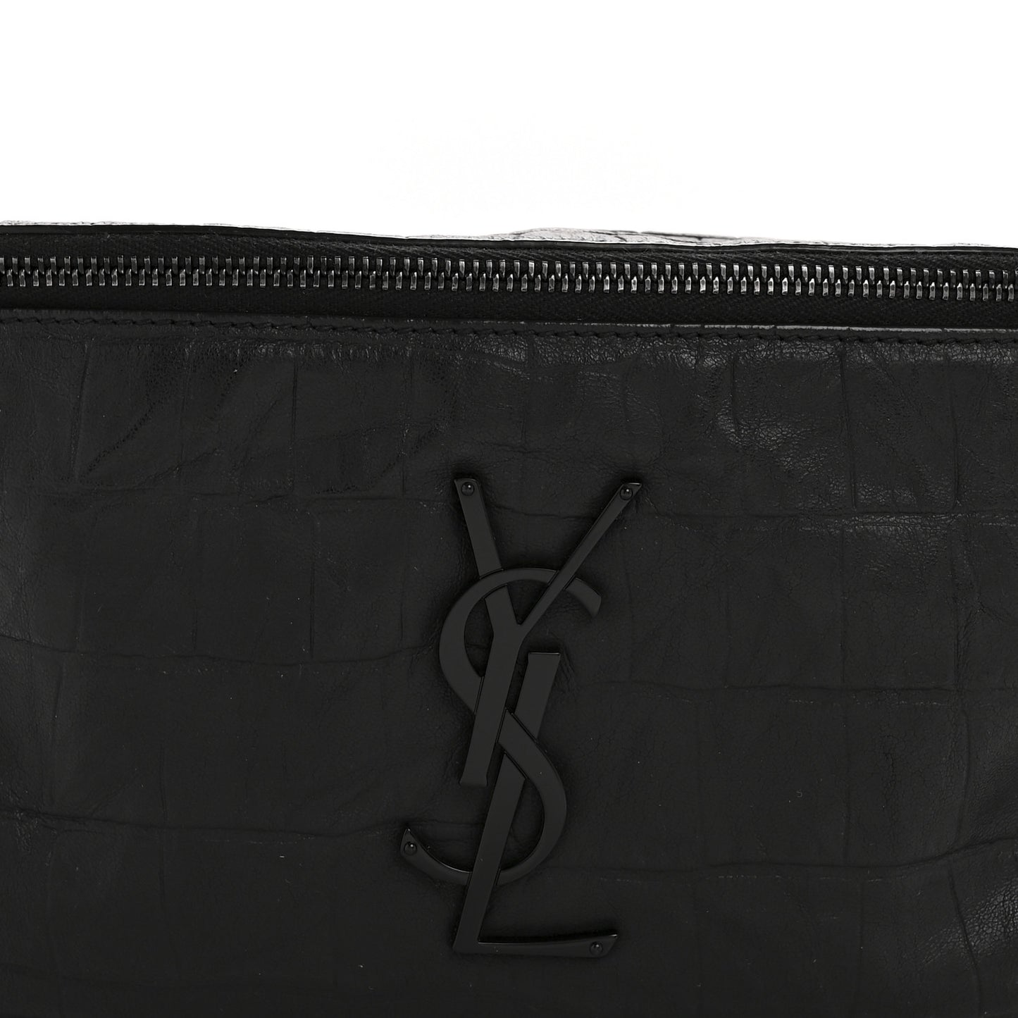 Calfskin Crocodile Embossed Monogram Belt Bag Black