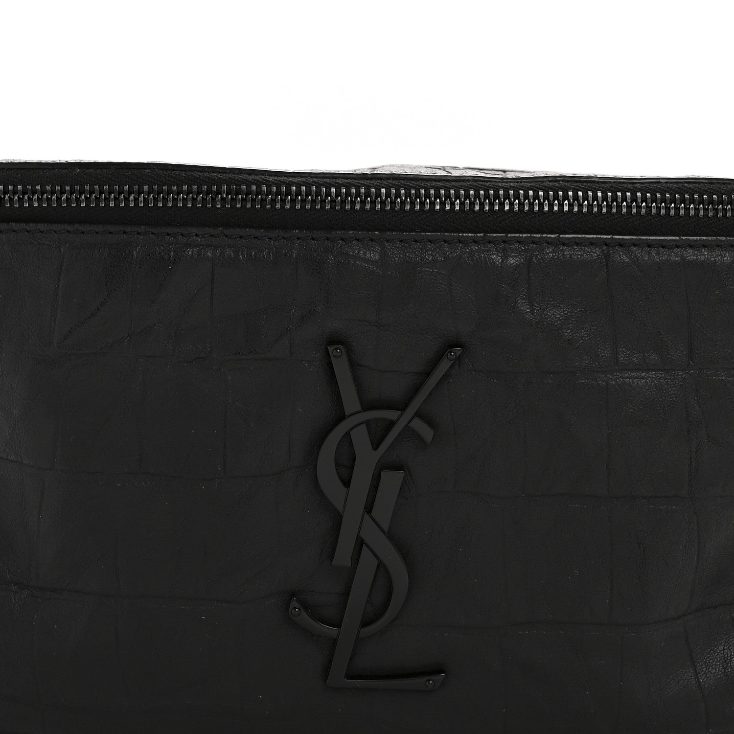 Saint Laurent Calfskin Crocodile Embossed Monogram Belt Bag Black 8 of 14