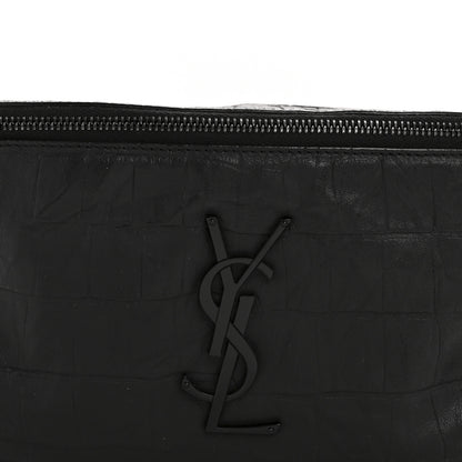 Saint Laurent Calfskin Crocodile Embossed Monogram Belt Bag Black 8 of 14