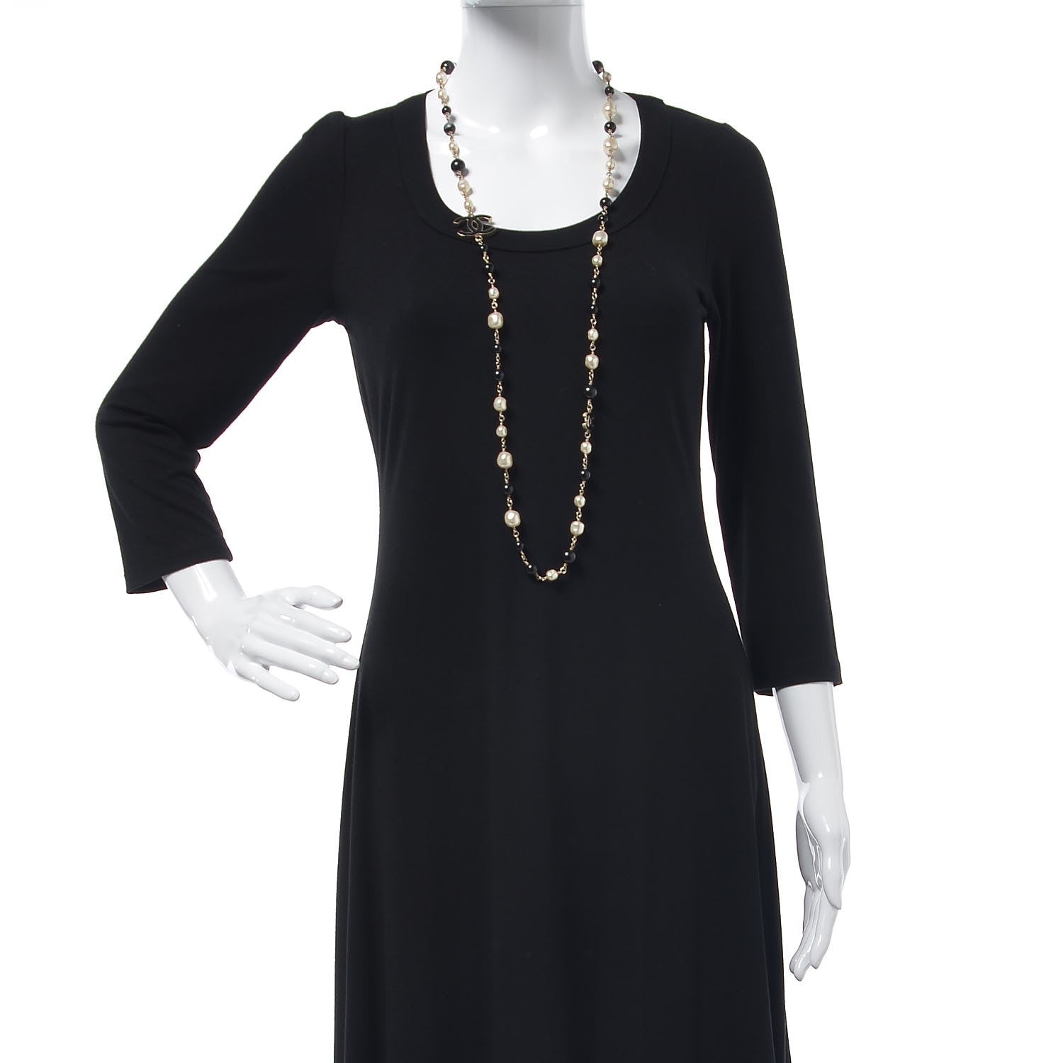 Chanel Pearl Bead Enamel CC Long Necklace Black Gold 2 of 5
