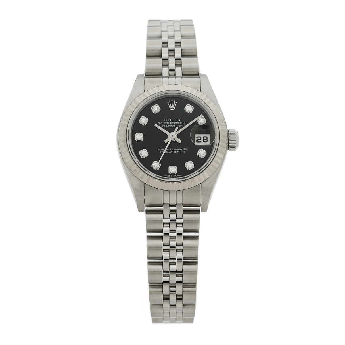 Stainless Steel 18K White Gold Diamond 26mm Oyster Perpetual Datejust Watch Black 79174