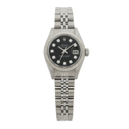Rolex Stainless Steel 18K White Gold Diamond 26mm Oyster Perpetual Datejust Watch Black 79174 1 of 6