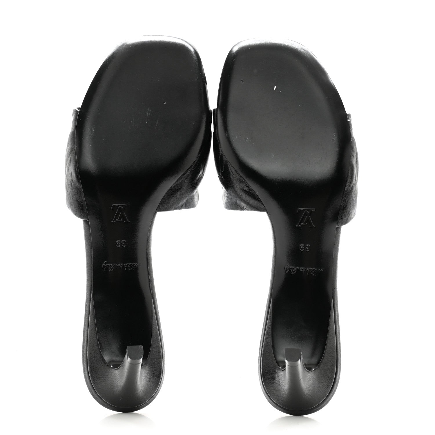 Louis Vuitton Lambskin Embossed Monogram Revival Mid Heel Mules 39 Black 5 of 10