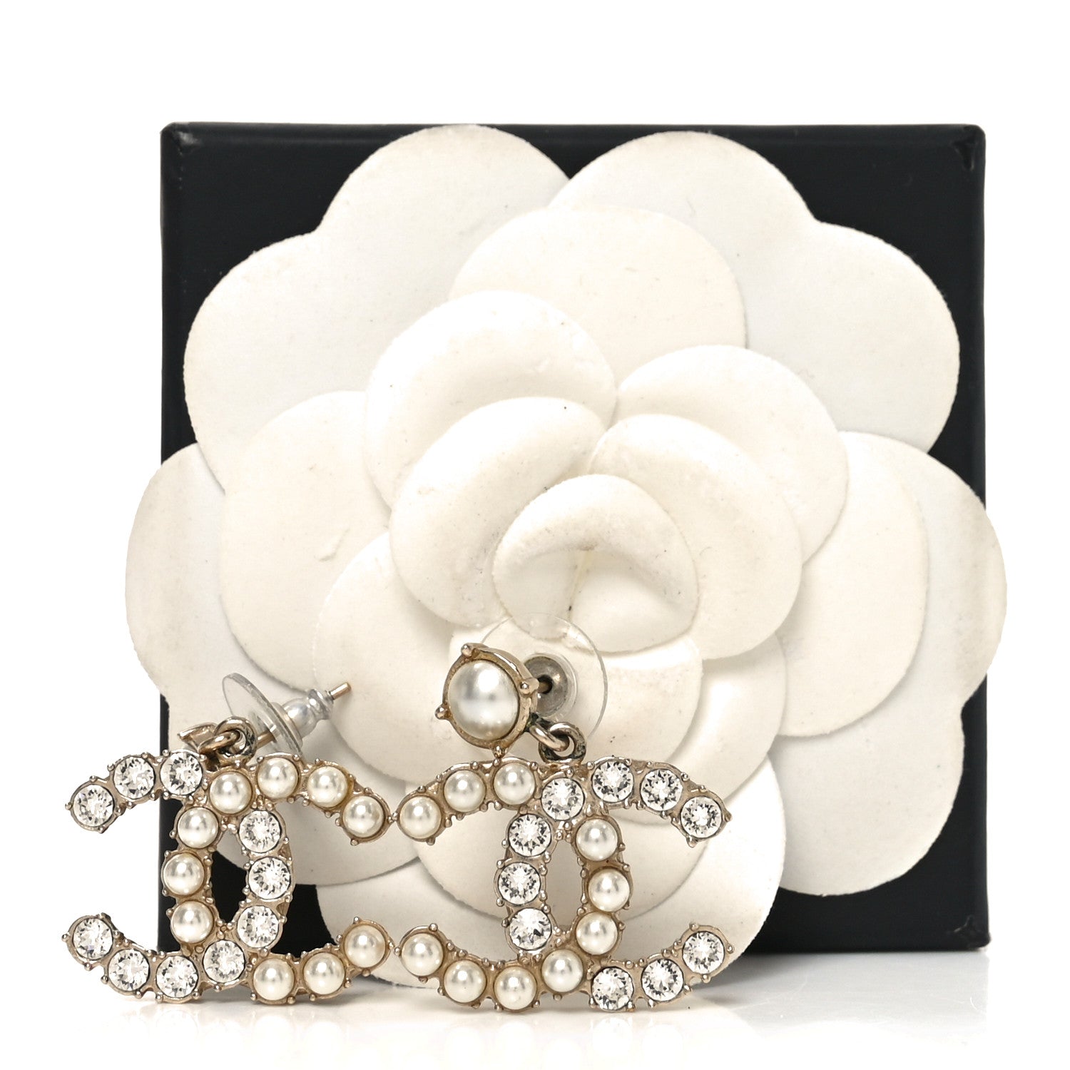 Chanel Crystal Pearl Dazzling Domino CC Drop Earrings Gold 5 of 5