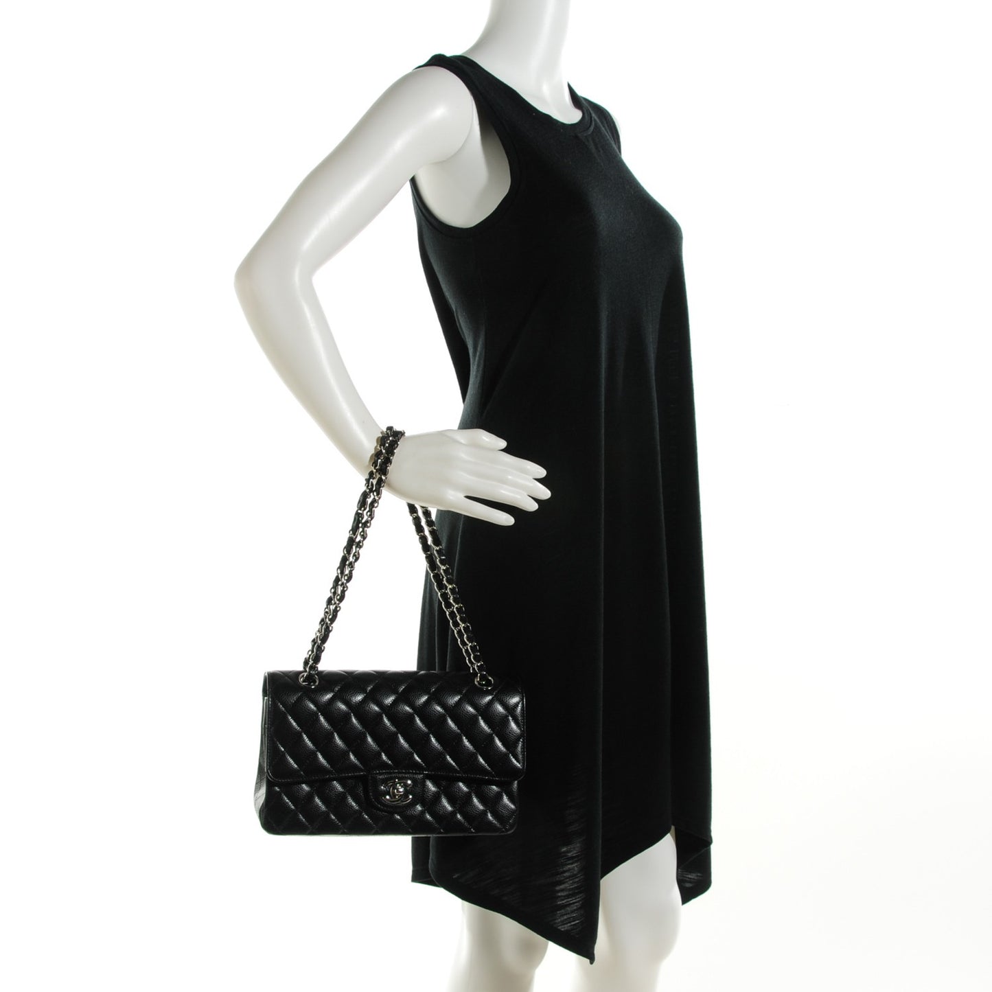Caviar Quilted Medium Double Flap Black