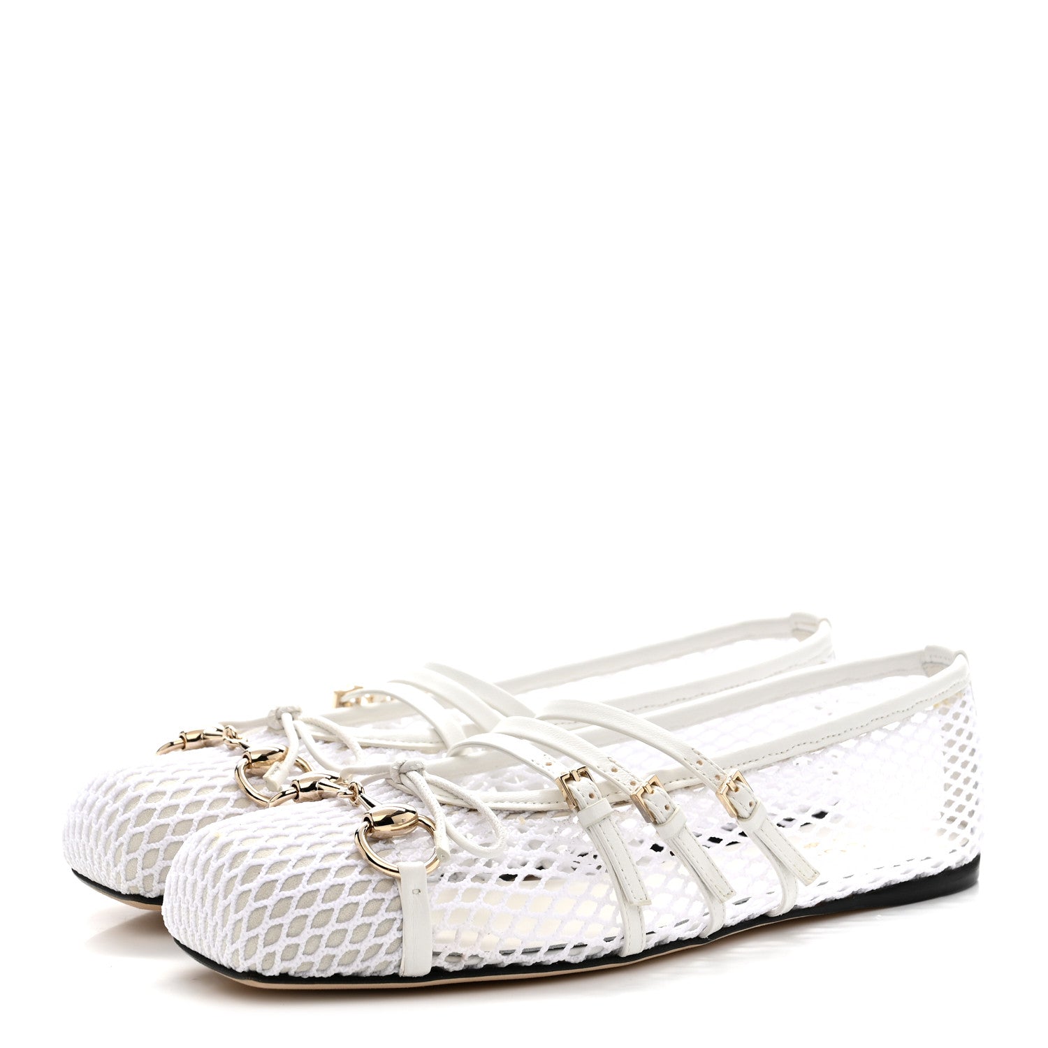 Gucci Video Net Nappa Horsebit Ballerina Flats 37 Great White 4 of 9