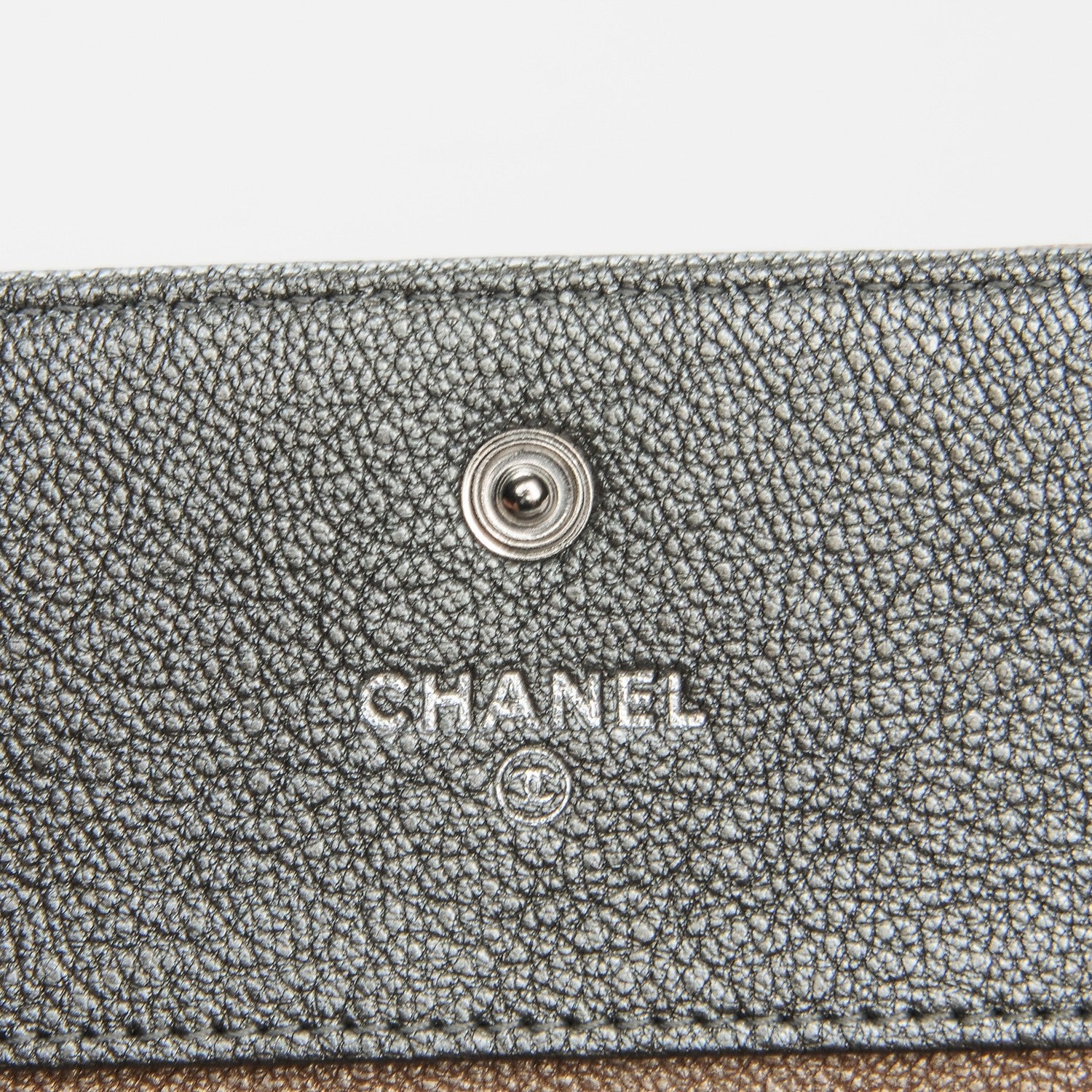 Chanel Metallic Calfskin Diamond Stitched Card Holder Wallet Silver Gold 6 of 8