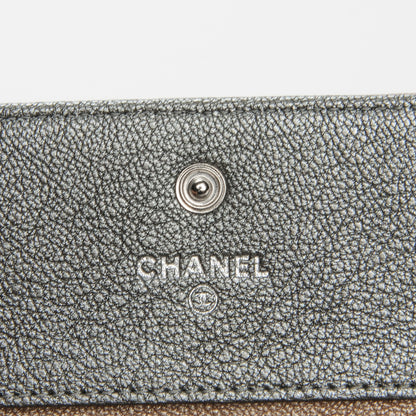 Chanel Metallic Calfskin Diamond Stitched Card Holder Wallet Silver Gold 6 of 8