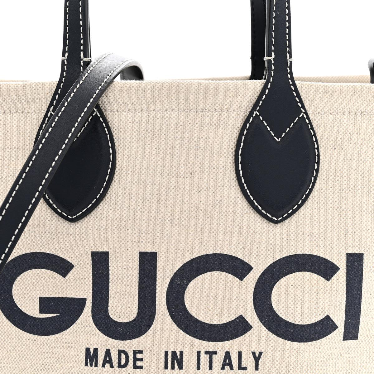 Gucci Canvas Calfskin Logo Print Medium Tote Bag Navy 9 of 12