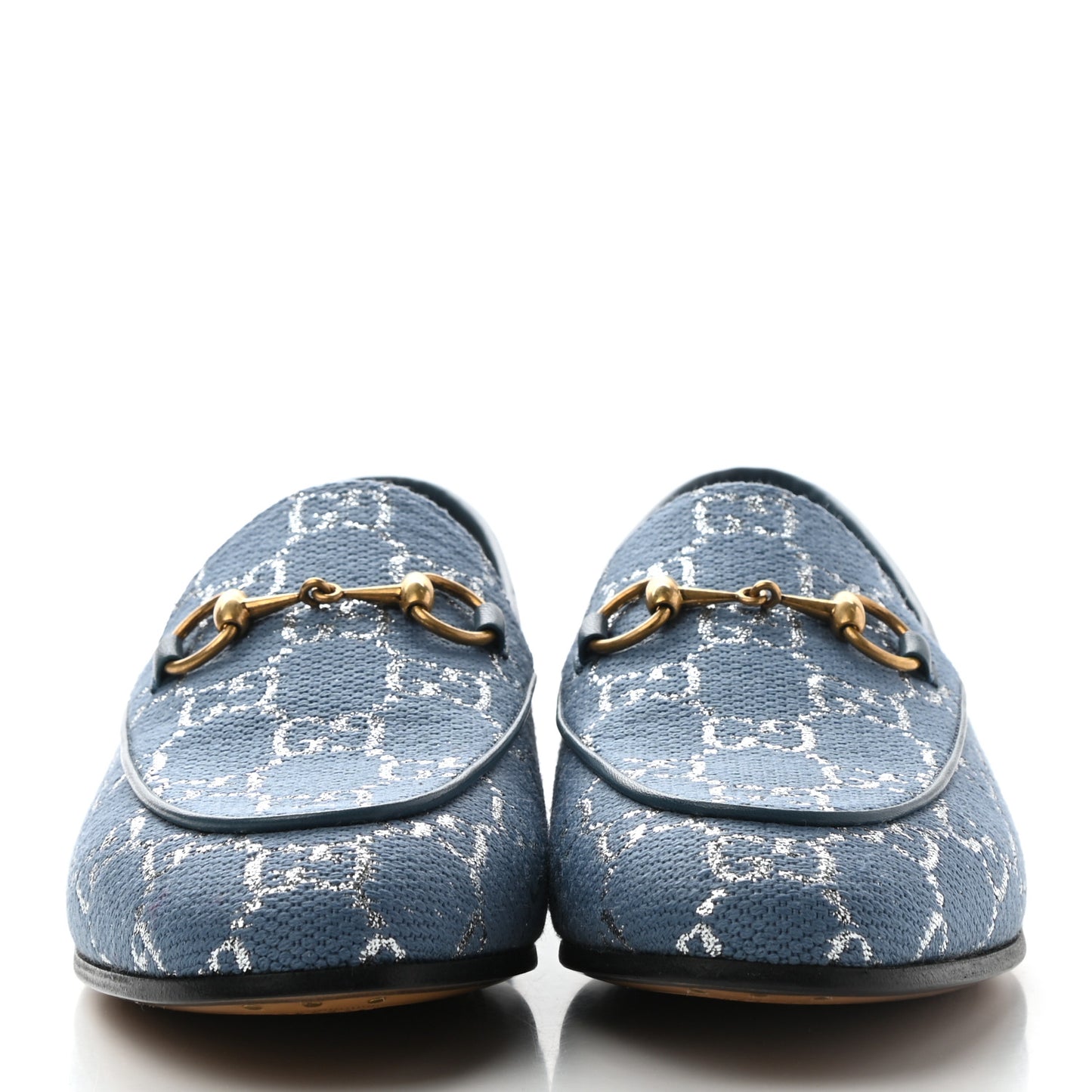 Canvas Lame GG Monogram Horsebit Womens Jordaan Loafers 37 Blue Silver