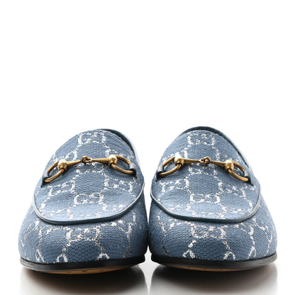 Gucci Canvas Lame GG Monogram Horsebit Womens Jordaan Loafers 37 Blue Silver 2 of 8