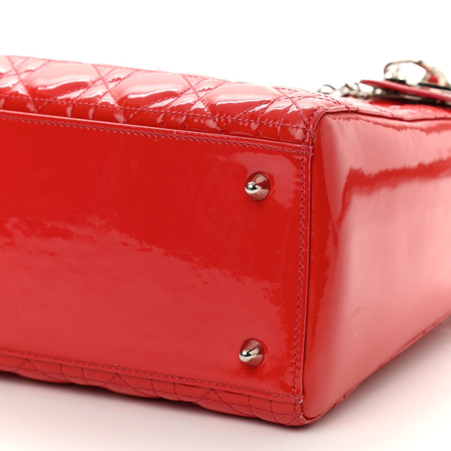 Christian Dior Patent Cannage Whipstitch Medium Lady Dior Red 10 of 12