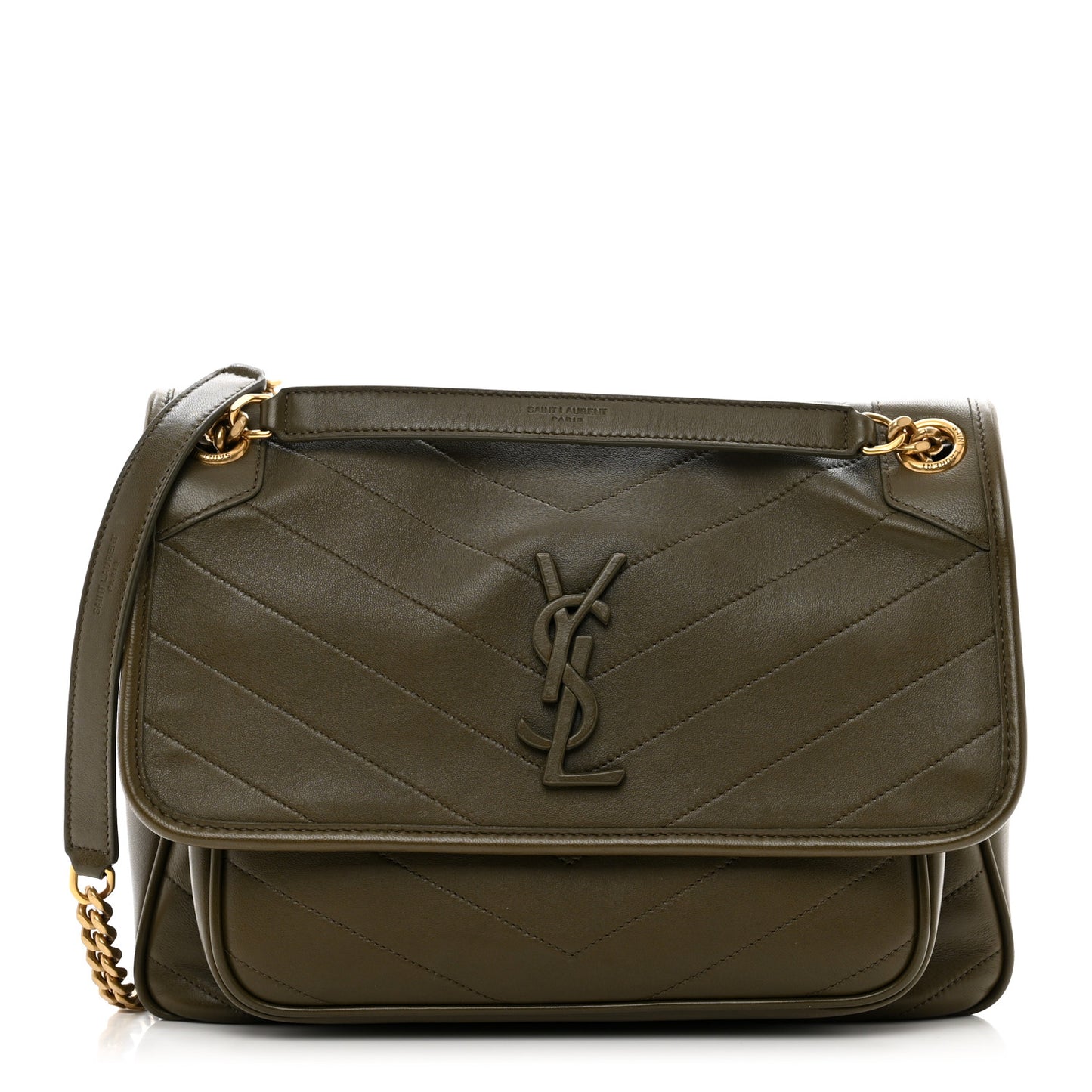 Lambskin Matelasse Monogram Medium Niki Chain Satchel Seaweed