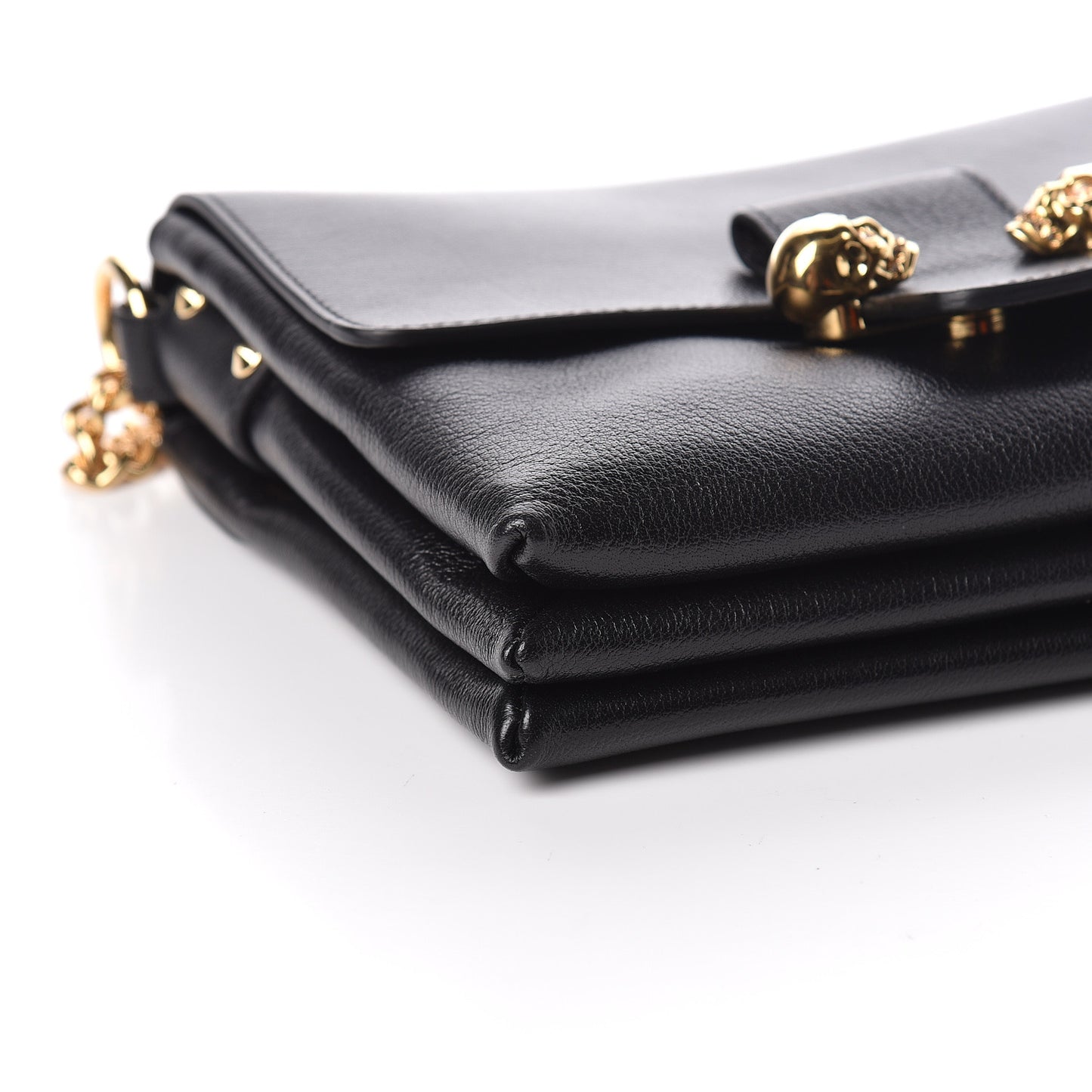 Grained Calfskin Twin Skull Crossbody Black