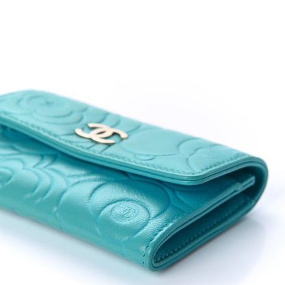 Chanel Goatskin Camellia Embossed Card Holder Turquoise 10 of 11