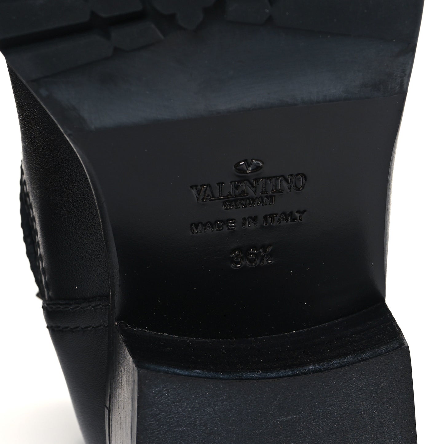 Calfskin Rockstud 30mm Biker Boots 36.5 Black