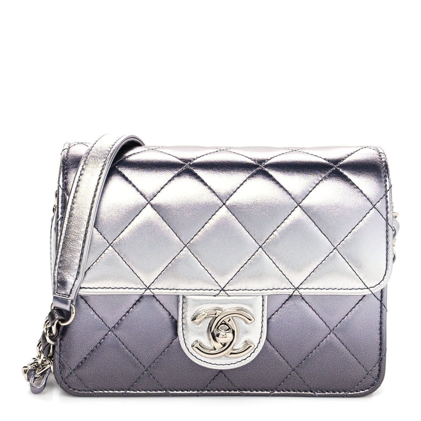 Metallic Lambskin Like A Wallet Flap Silvery Black