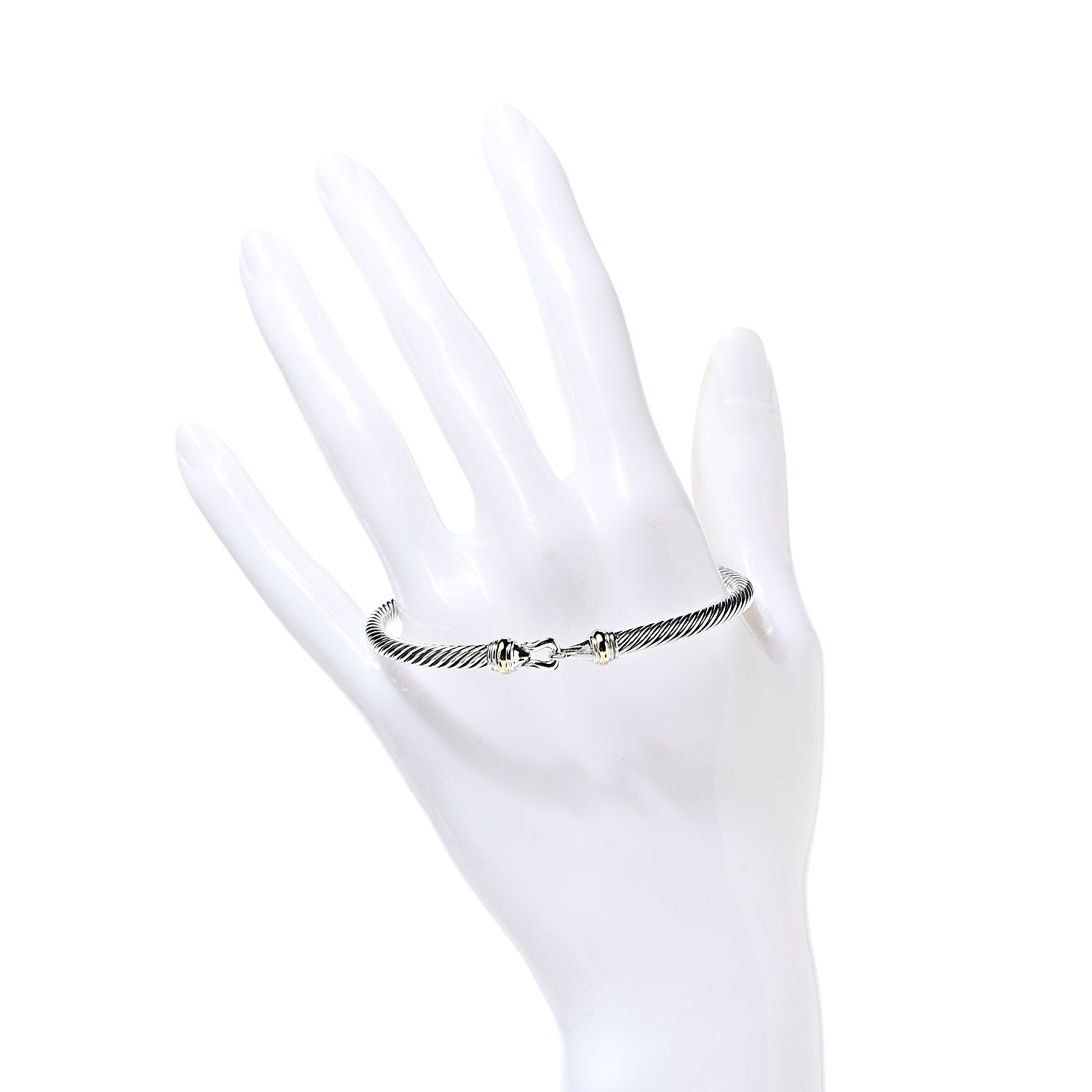 David Yurman Sterling Silver 18K Yellow Gold 4mm Cable Buckle Bracelet 2 of 4