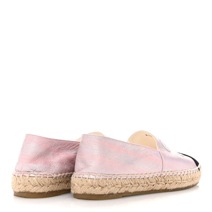 Chanel Laminated Lambskin Grosgrain Embroidered CC Espadrilles 39 Pink Silver Black 5 of 11