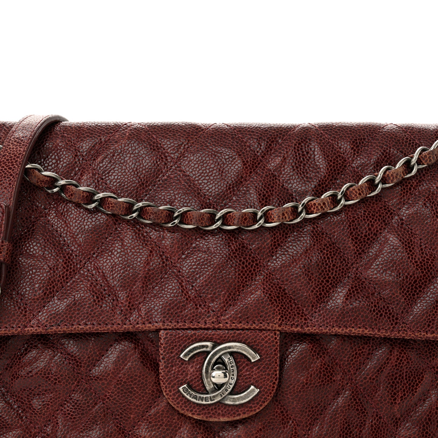Crumpled Grained Calfskin Medium CC Crave Flap Brown