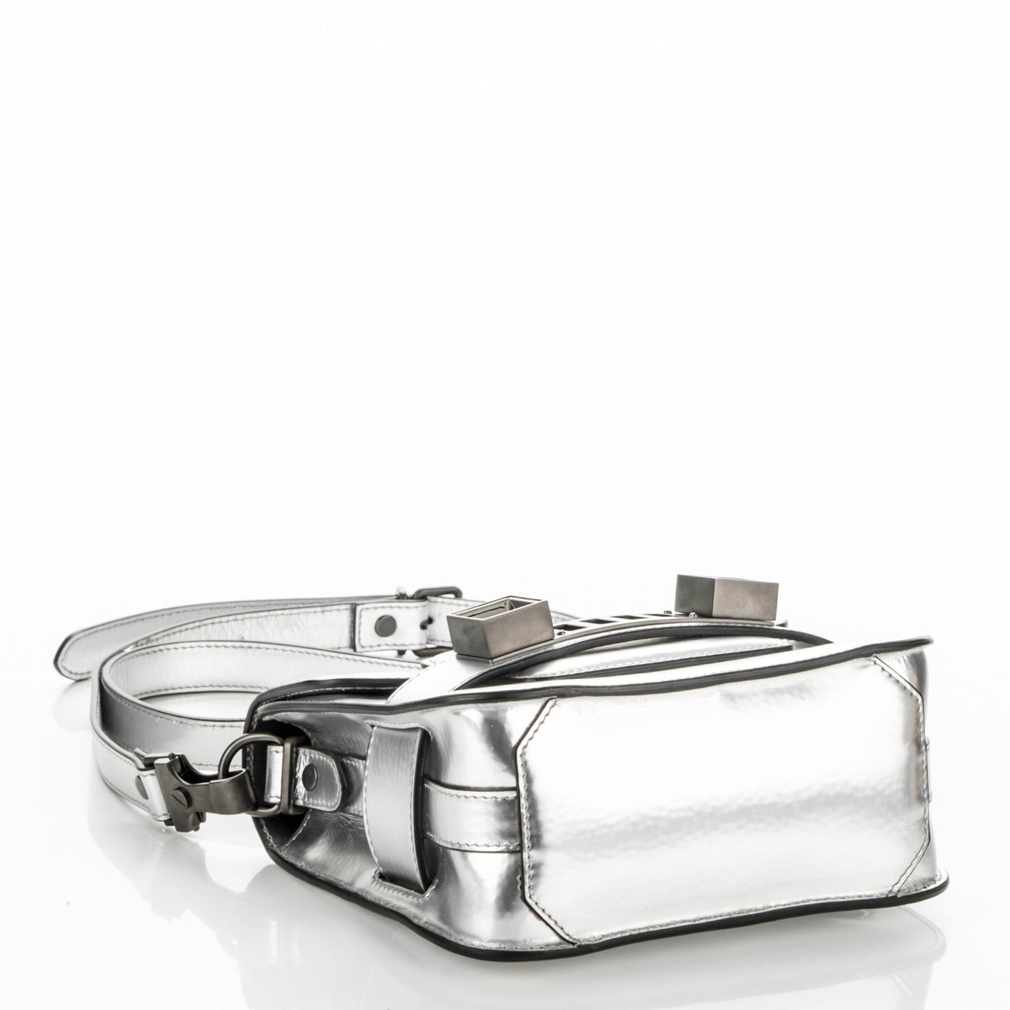 Metallic Patent Calfskin Tiny PS11 Shoulder Bag Silver