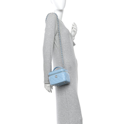 Chanel Caviar Quilted Top Handle Vanity Case With Chain Blue 2 of 11