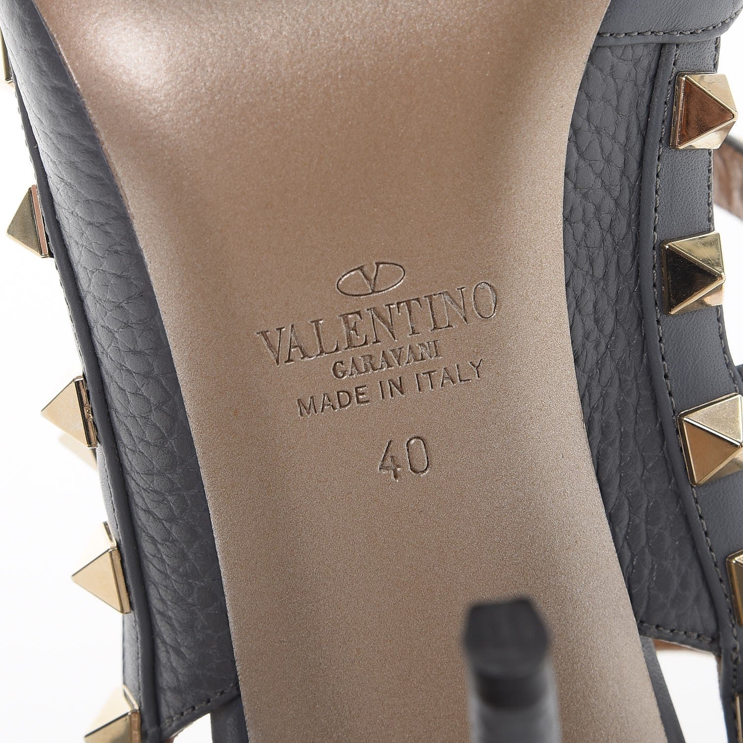 Valentino Garavani Pebbled Calfskin Rockstud Ankle Strap 100mm Pumps 40 Light Stone 6 of 8