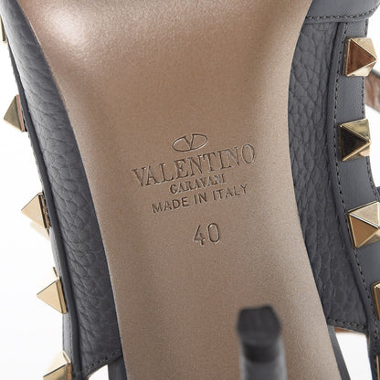 Valentino Garavani Pebbled Calfskin Rockstud Ankle Strap 100mm Pumps 40 Light Stone 6 of 8